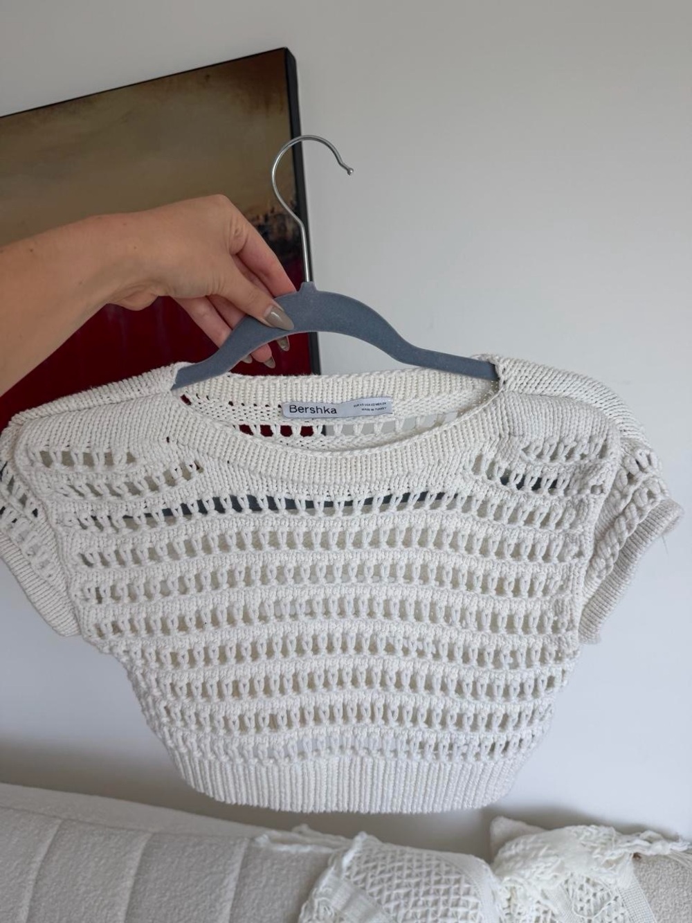 Bershka Off-White Open Knit Short Sleeve Top